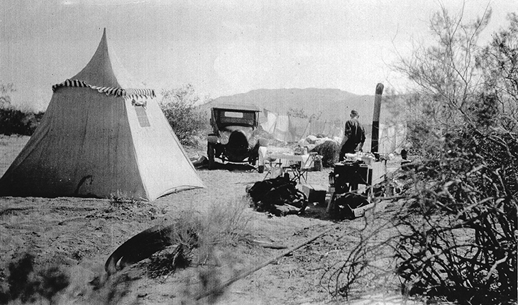 Bill and Elizabeth camping at Oasis of Mara